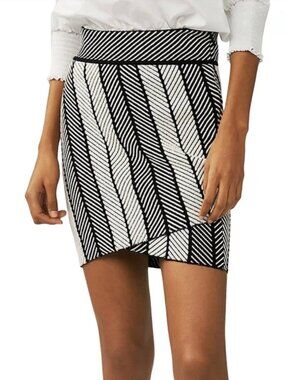 Maje Knit Wrap Asymmetrical Herringbone Mini Skirt